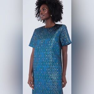 Tuckernuck Blue and Green Metallic Jacquard Dress